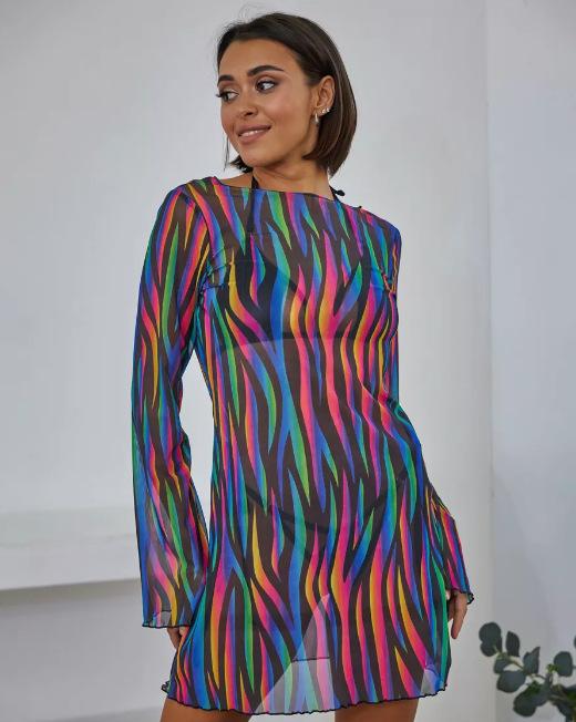 

Women Sheer Mesh Dress Cover Up Long Sleeve Lightweight See Through Beachwear Tunic Top Swimwear Layering Piece XL