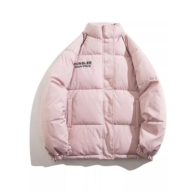 Women's Milky Pink Stand-Up Collar Down Jacket: Winter 2024, Loose, Thick College Style Coat.