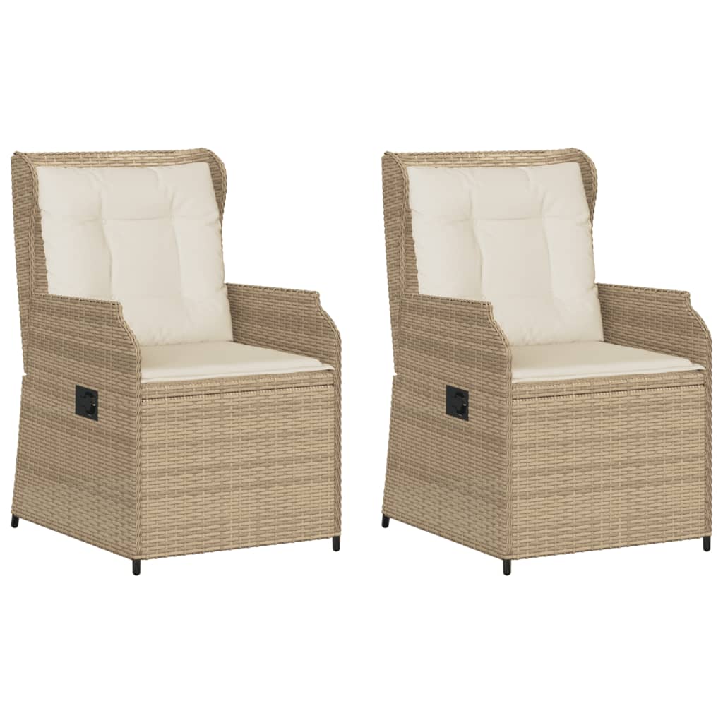 Garden Chairs with Cushions 2 Pcs. Adjustable Beige Poly Rattan