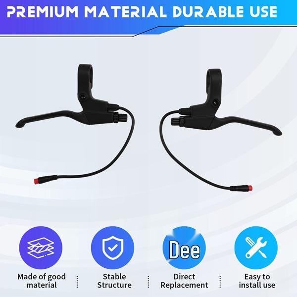 Electric Bicycle Brake Levers, Black Metal, Left & Right Pair