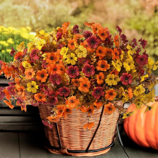 Fall Artificial Violet Flower UV Resistant Fake Silk Flower Home Halloween Harvest Festival Table Centerpiece Indoor Outdoor Faux Bloom Decoration