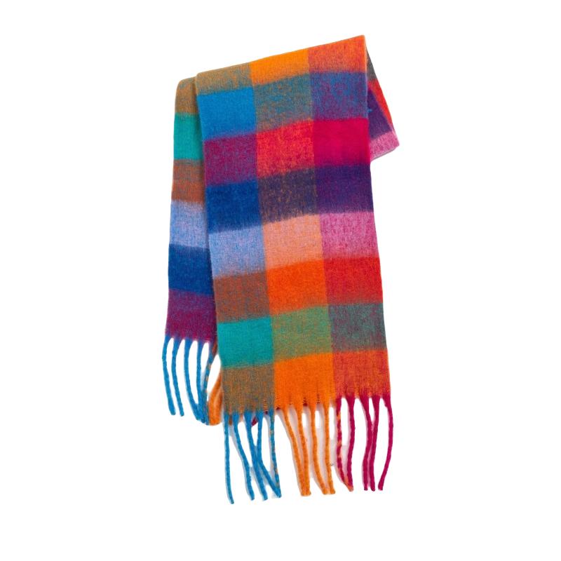 Winter Scarf For Women Luxury Cashmere Warm Rainbow Plaid Pashmina Blanket Shawl Thick Soft Bufanda Wraps Long Poncho Echarpe