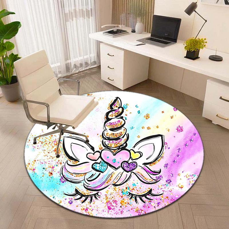 1Pc Cute Unicorn Circular Print Rug - Home Decoration Carpet For Living Room Bedroom Flooring Computer Chair Area Rug