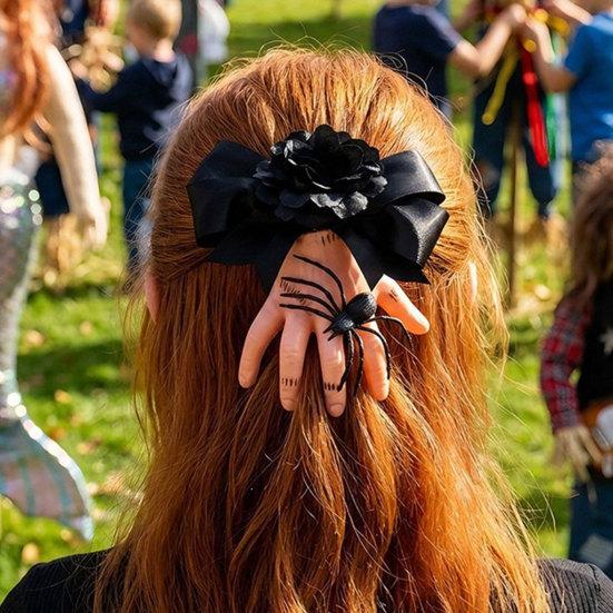 Halloween Hair Clip for Women, Girls, Realistic Severed Hand Hairpin with Creepy Hand-shaped Black Rose And Spider, Horror Accessory Party