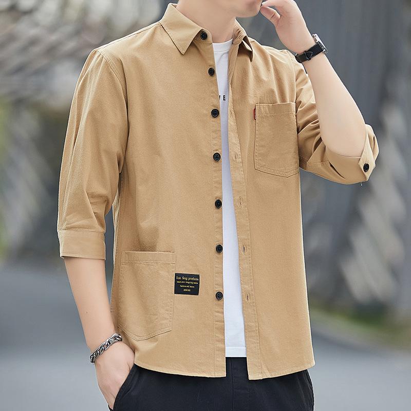 

Весенняя однотонная рабочая рубашка в гонконгском стиле, мужская красивая куртка с рукавом три четверти, модная повседневная рубашка 3XL
