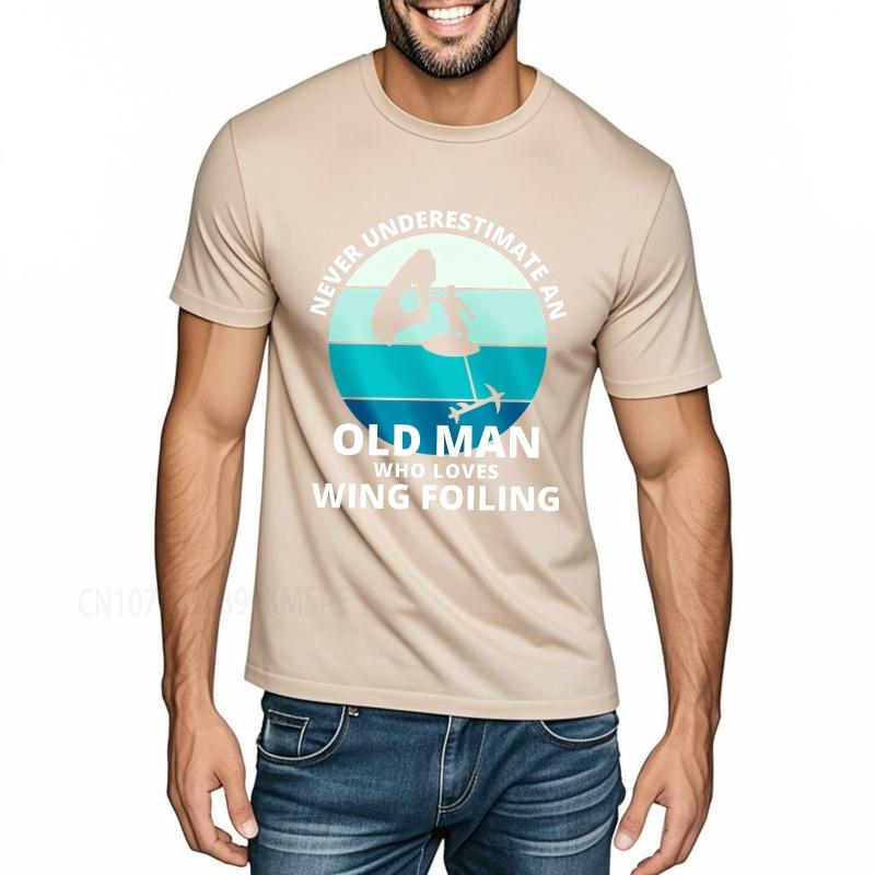 Daily Wear Summer For Men Tshirt Never Underestimate An Old Man Who Loves Wing Foiling Short Sleeve Workout O Neck Top Tees