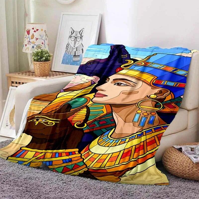 Ancient Egyptian Elements Print Blanket, For Sofa Couch Office Bed Camping , Multi-purpose Gift Blanket For All Season Clear