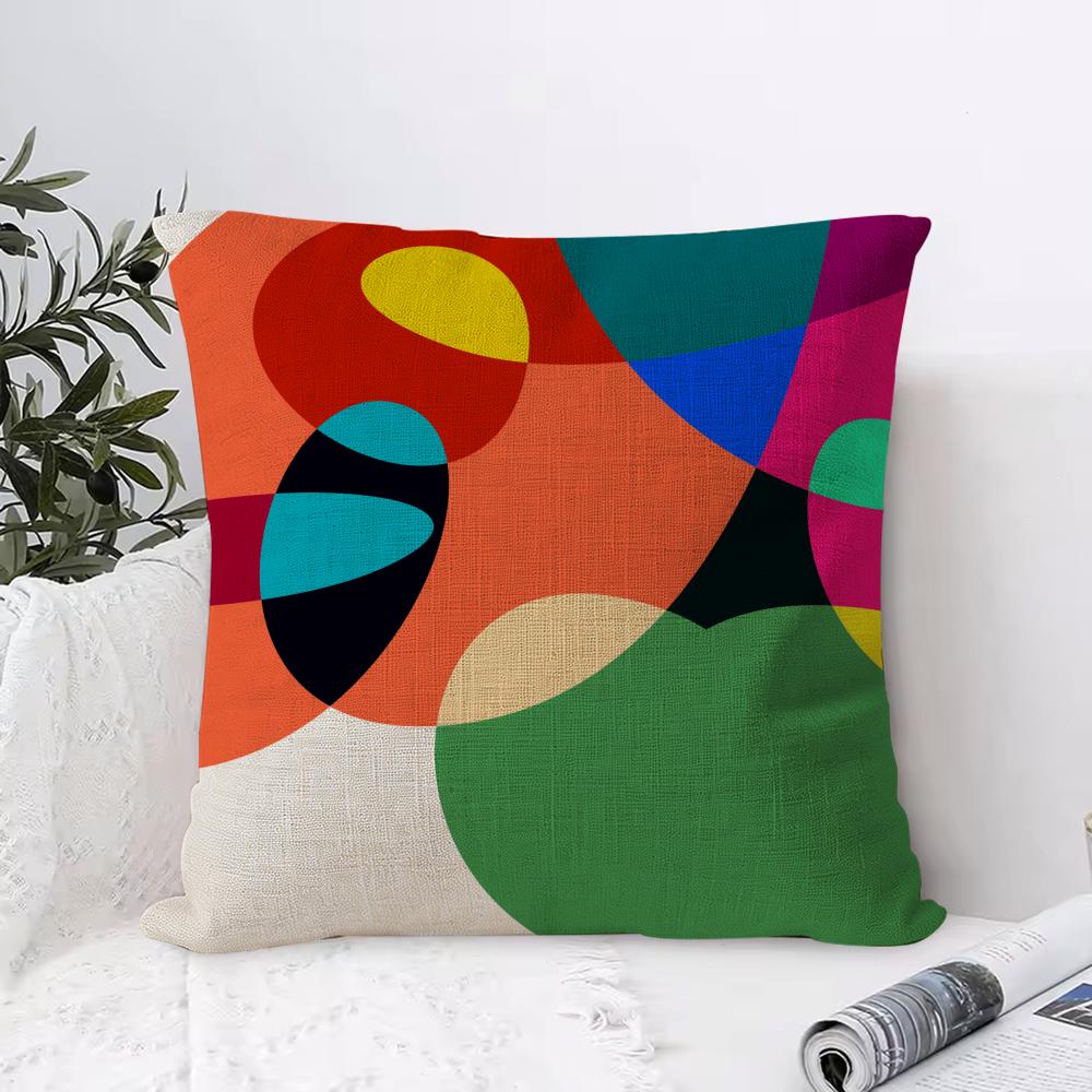 Abstract Curve Colors Cushion Cover Breathable Linen Pillow Cover SkinFriendly Home Decor Pillowcase with Hidden Zipper