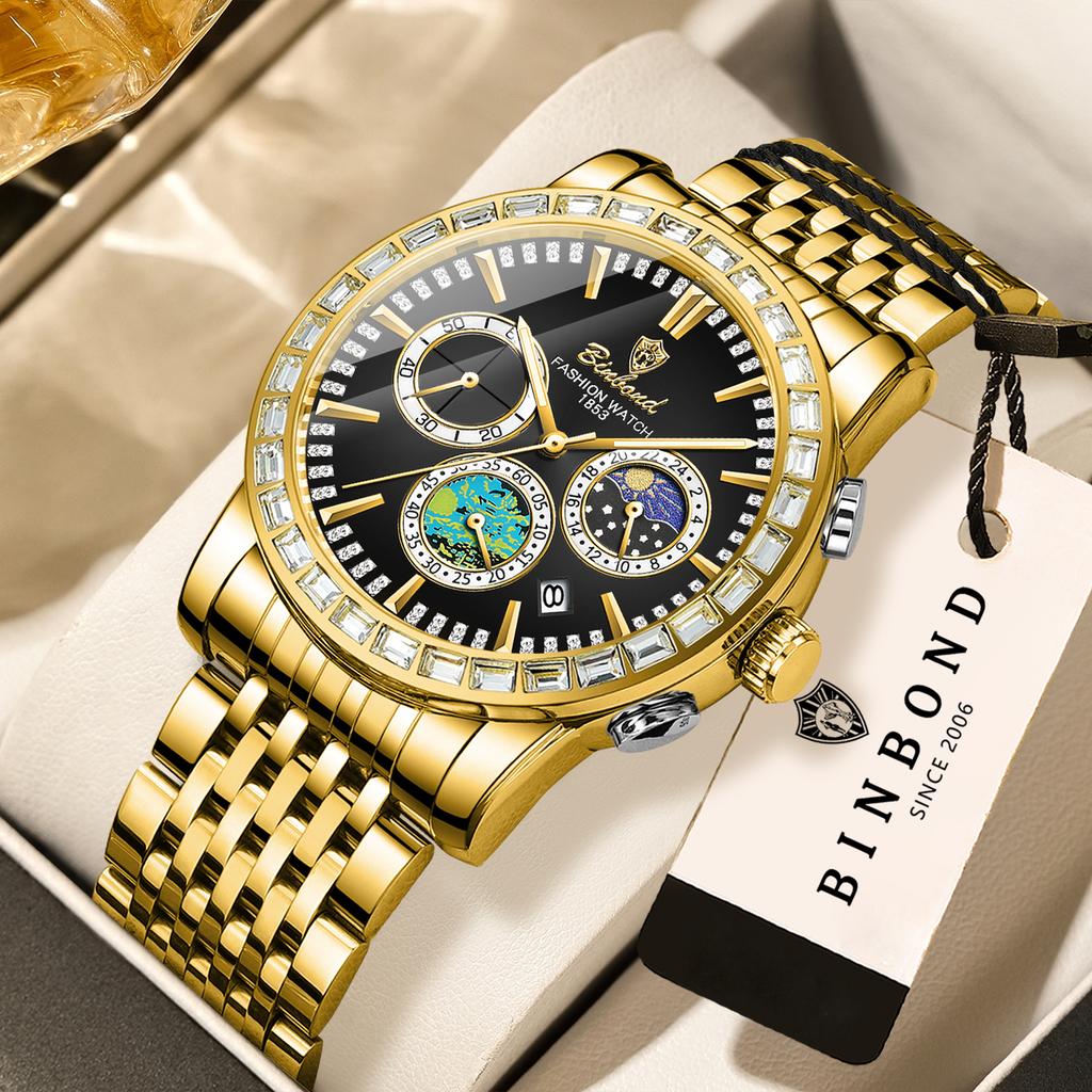 BINBOND Luxury Scratch-Resistant Quartz Wristwatches For Men Luminous Waterproof Auto Date Men's Watch Sports Casual