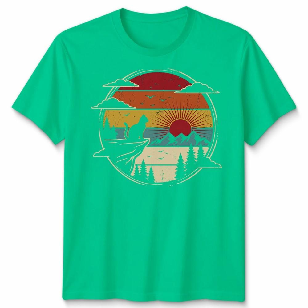 Cat Silhouette Cats Animals Retro Sunset Graphic Unisexs Tshirt Unisexs Tee S