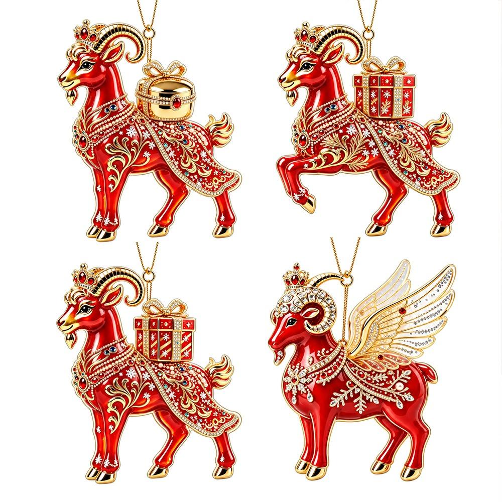 2D Flat Goat Pendant Shining Christmas Tree Ornament Animal Hanging Decoration  Shop Window Display