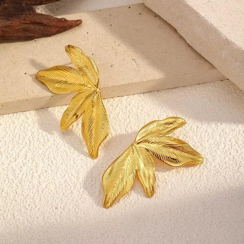Fashion Classic Geometric Texture Leaf Flower Earrings Trendy Stainless Steel Stud Earrings  Daily Wear Party Gift Woman