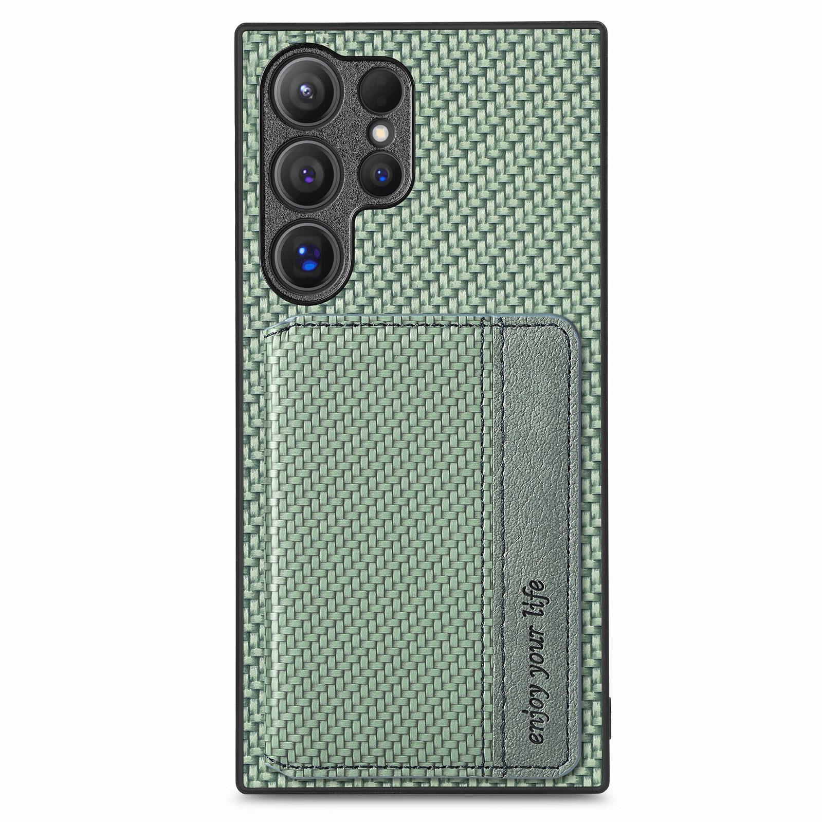 

Чохол для Samsung Galaxy S25 Ultra з блокуванням RFID, задня кришка телефону зі шкіри з вуглецевого волокна з тримачем для карток Green