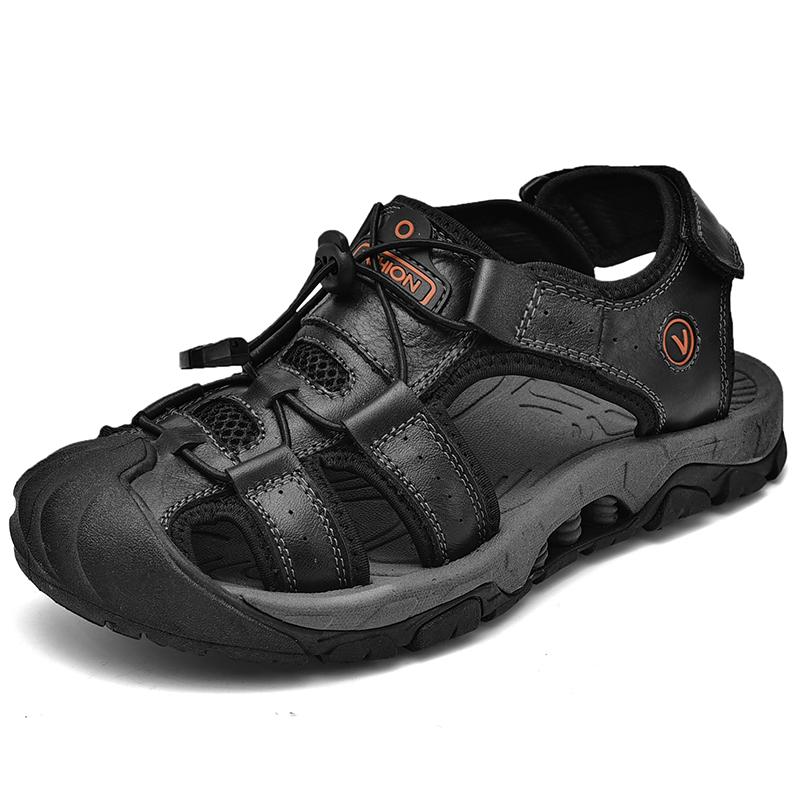 Summer Genuine Leather Men's Shoes New Plus Size Mens Sandals Fashion Casual Outdoor Beach Slippers Breathable Baotou Shoes