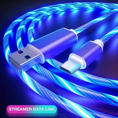 1m / 39.37inch Type-C Glowing Cable Mobile Phone Charging Cables LED Light Charger For Samsung Xiaomi iPhone Charge Wire