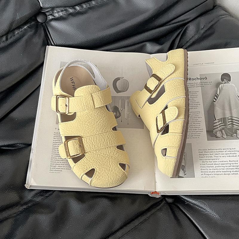 Fashion Retro Imitation Leather Hollow Two Wear Bag Head Sandals Women's 2025 Summer New Casual Versatile Half-drag Sandals