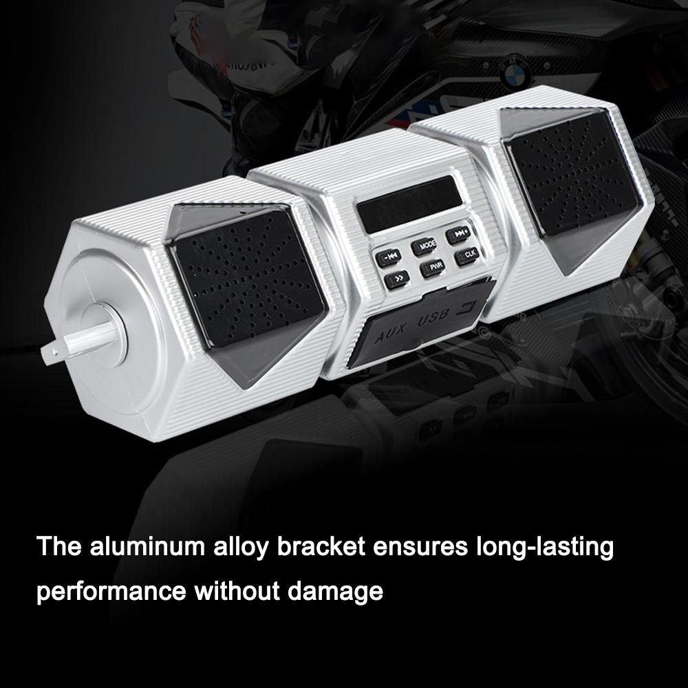 

Motorcycle Stereo Speaker BT Handlebar Mount MP3 Player Audio Amplifier System Waterproof Support USB TF Card AUX серебряный