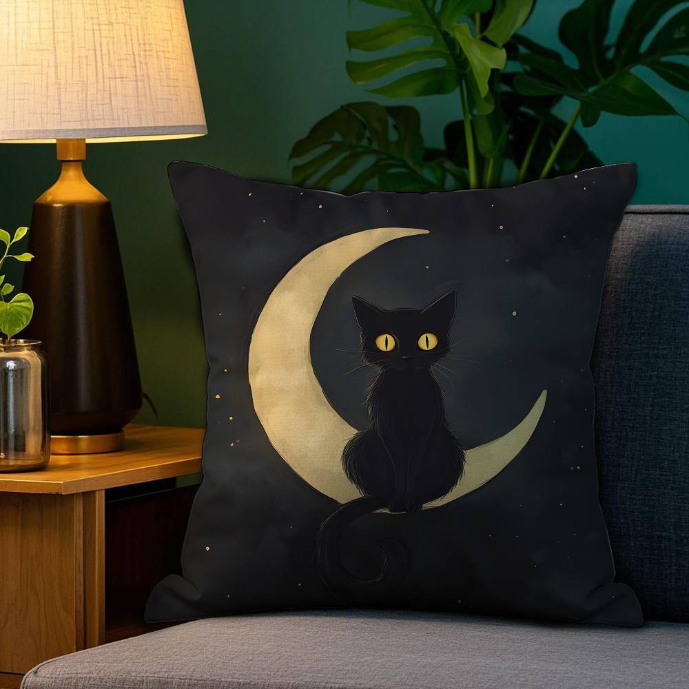 Cartoon Comic Cat Pattern Pillow Case Antidustmite Pillowcase Invisible Zipper Silky Short Plush Sofa Cushion Cover
