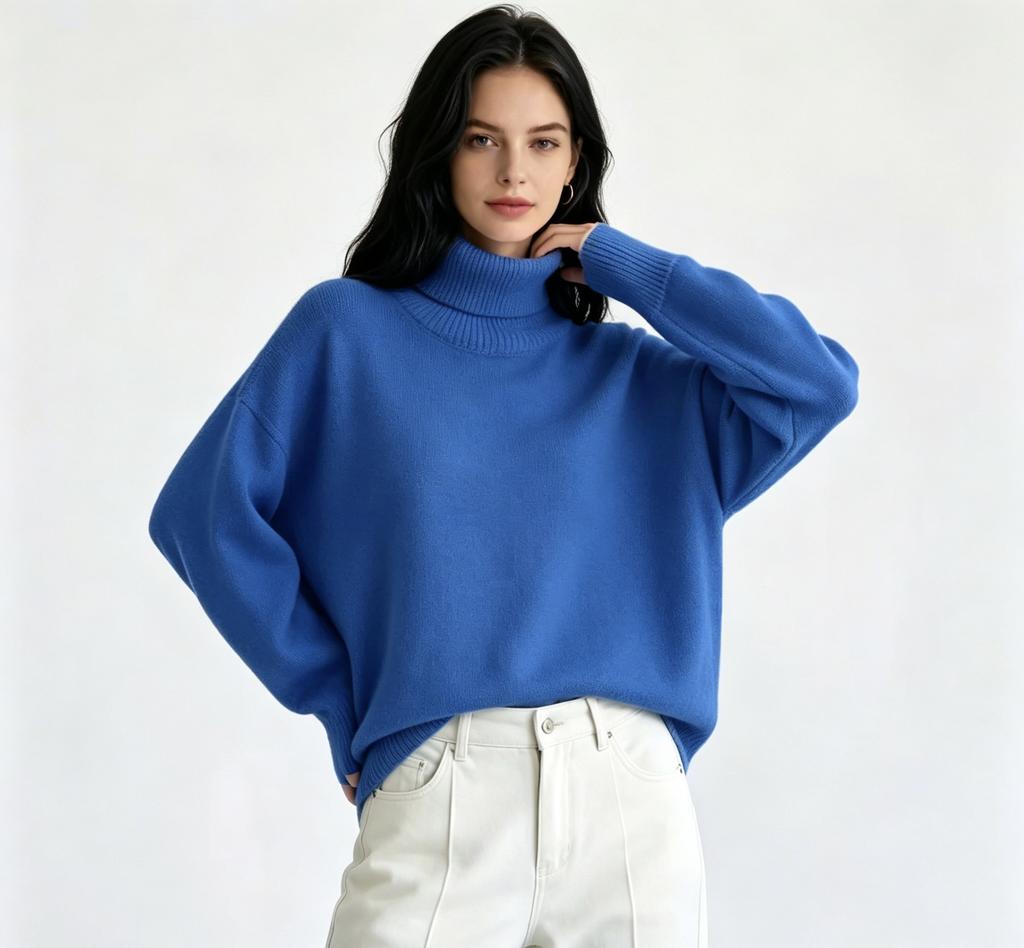 Russian Cross-border Bestseller Solid Color Basic Loose High-neck Pullover Sweater for Women, Casual Warm Pullover