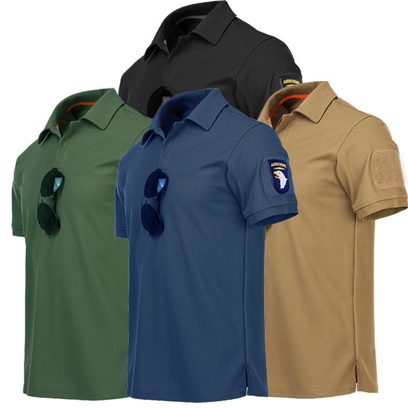 Military Tactical T Shirt Outdoor Sport Quick Dry Lapel Short Sleeve Shirt Summer Hiking Training Tee Men Clothing Casual Tops KTB