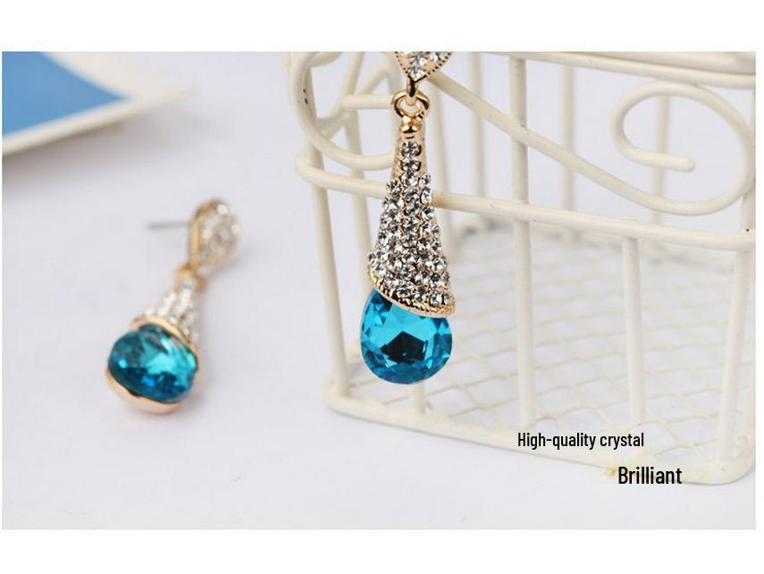 Korean-Style Red Rhinestone Bridal Ear Clips for Women