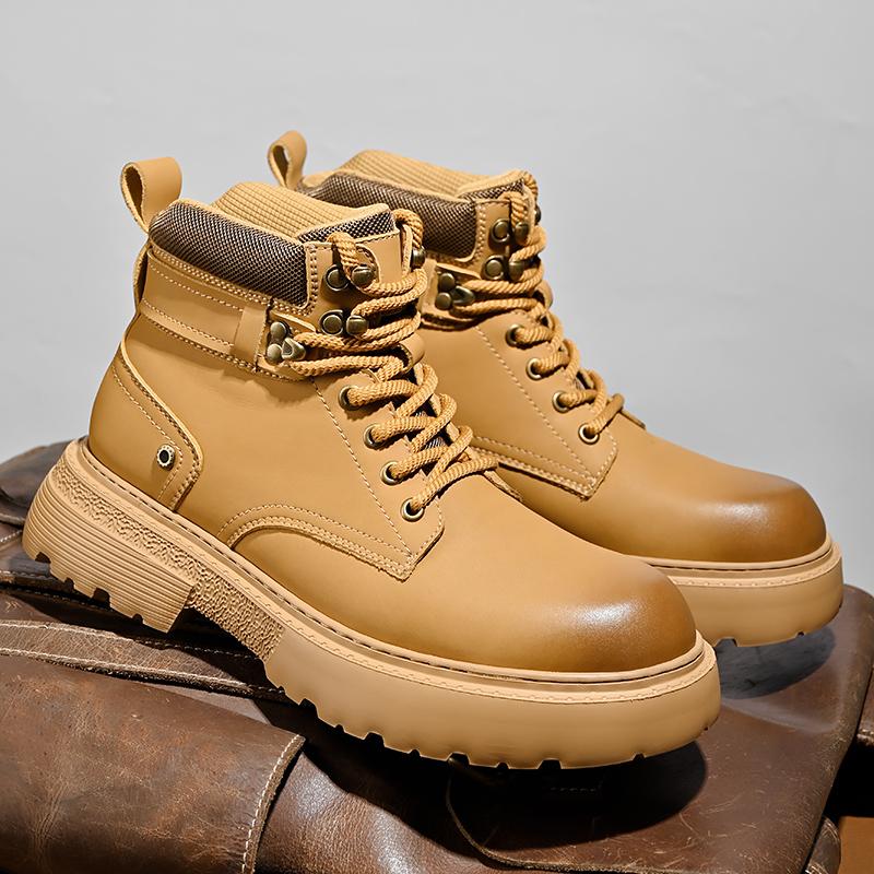 Fashion Luxury Men Genuine Leather Round Toe Boots Vintage High Top Casual Lace-up Tooling Shoes Fashion Designer Outdoor Ankle Boots