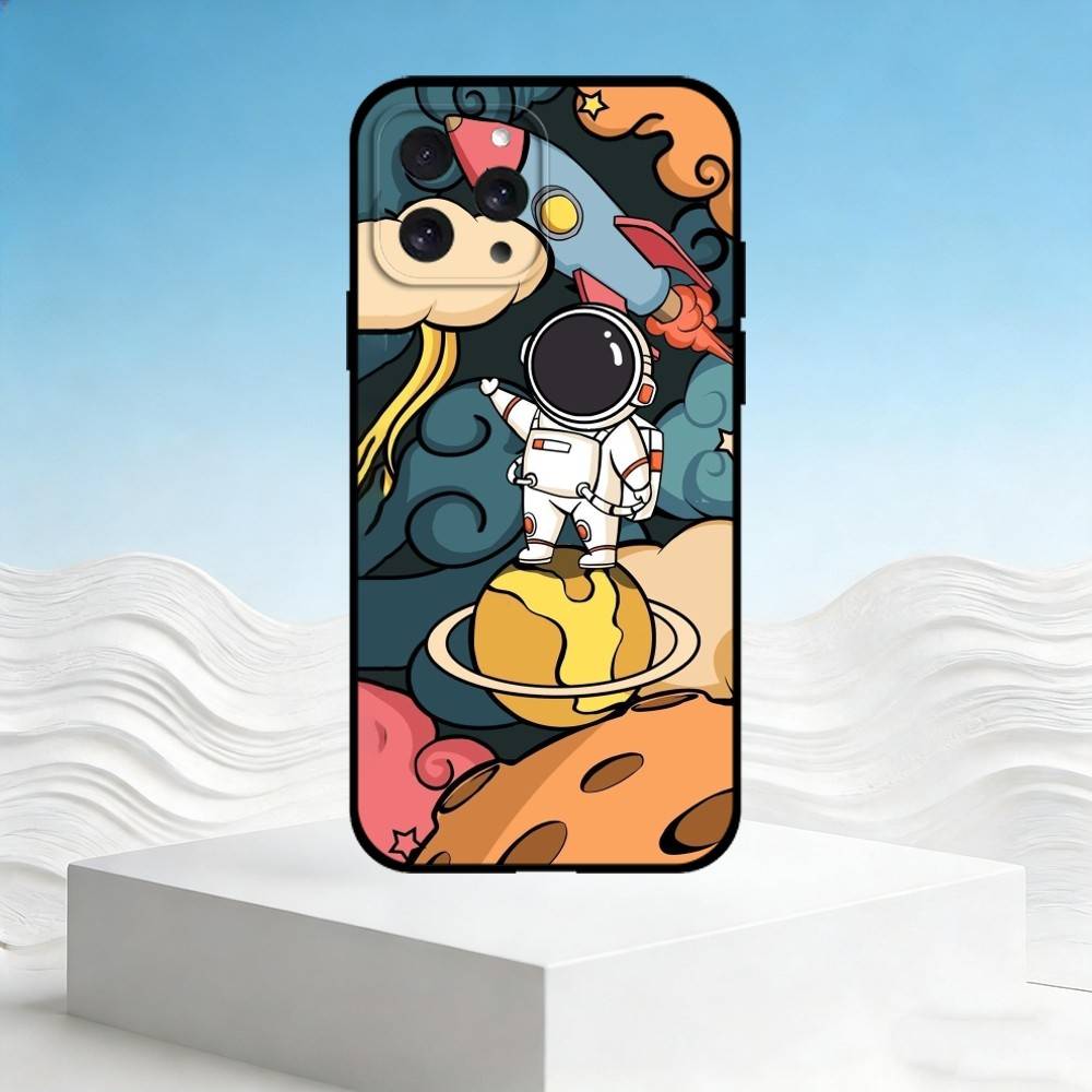 Q-Q version of astronaut Phone Case For iPhone 17,16,15,14,13,12,11 Plus,Pro Max,SE4Soft Silicone Black Cover