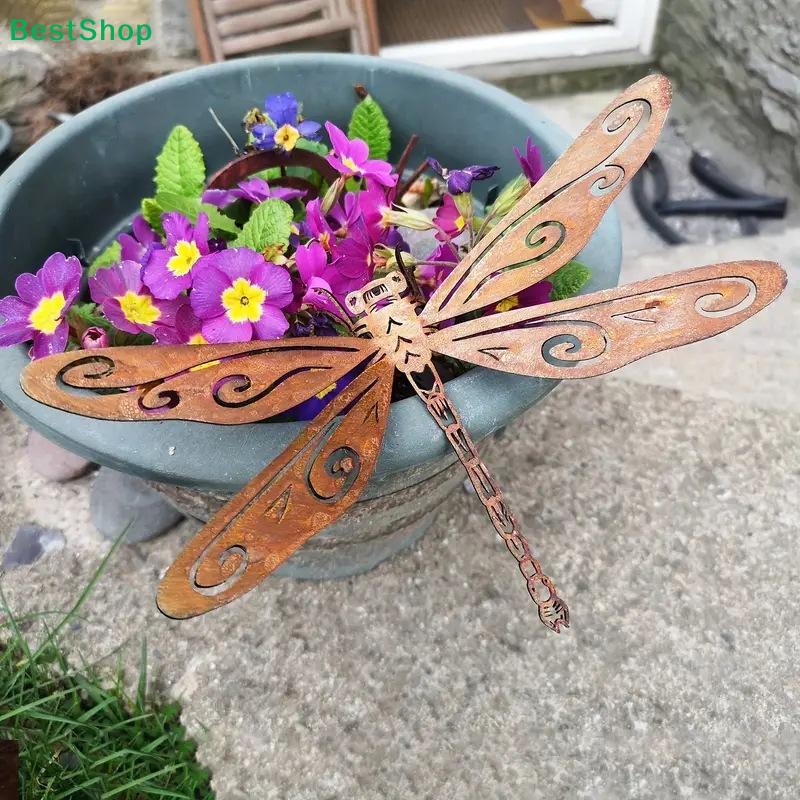 Rusty Metal Dragonfly Garden Stake,Vintage Outdoor Lawn & Patio Decor Ornament