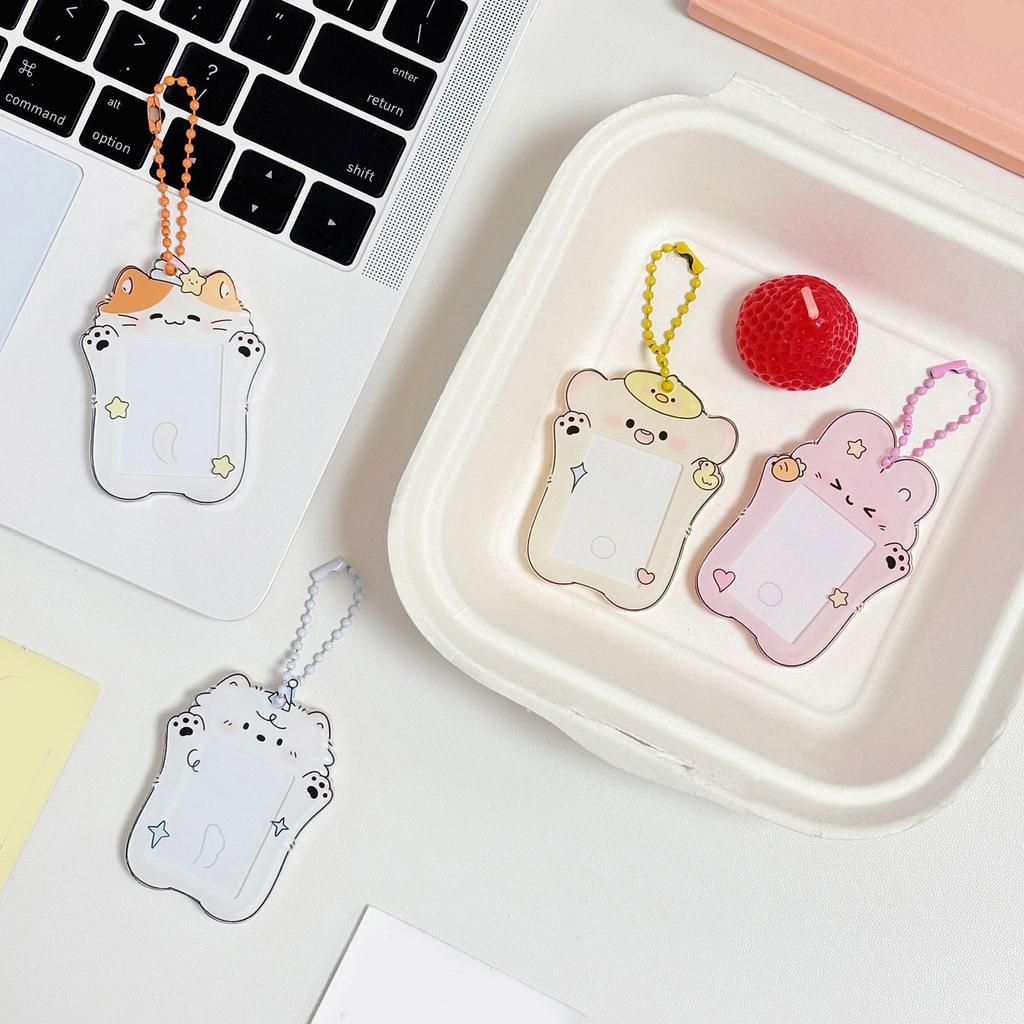 Cartoon Photocard Holder 1Inch Kpop Photo Card Holder with Keychain Id Cards Holder Pendant Keychain Student Card Sleeve