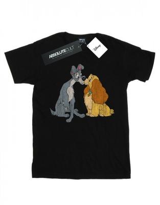 Womens/Ladies Lady And The Tramp Distressed Kiss Cotton Boyfriend T-Shirt