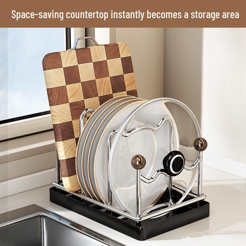Stainless Steel Kitchen Rack for Plates, Cutting Boards, Pot Lids, and Draining Pans