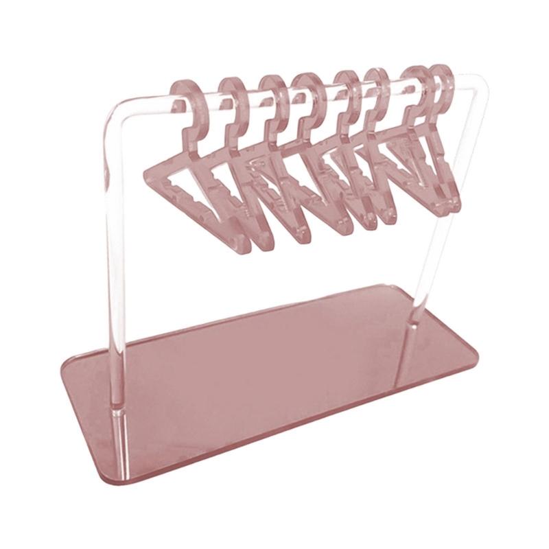 Acrylic Earring Holder With 8pcs Hangers Coat Hanger Shape Earring Display Stand with Mirrored Base Jewelry Storage Rack розовый