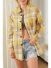 2024 Women's Pink Plaid Loose Long Sleeve Shirt Jacket