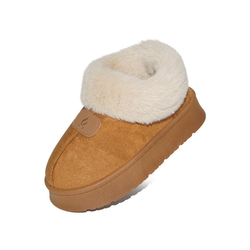 Women's Warm Home Cotton Shoes with Velvet In Autumn and Winter, Thick Soles and Anti Slip Fur, Wearing Cotton Slippers Outside The Mouth