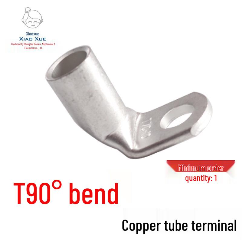 T90 Copper Tube Terminal, 90-Degree Right-Angle Bend Crimp Lug, T90-6/5 to T90-240/16 Copper Wire Lug
