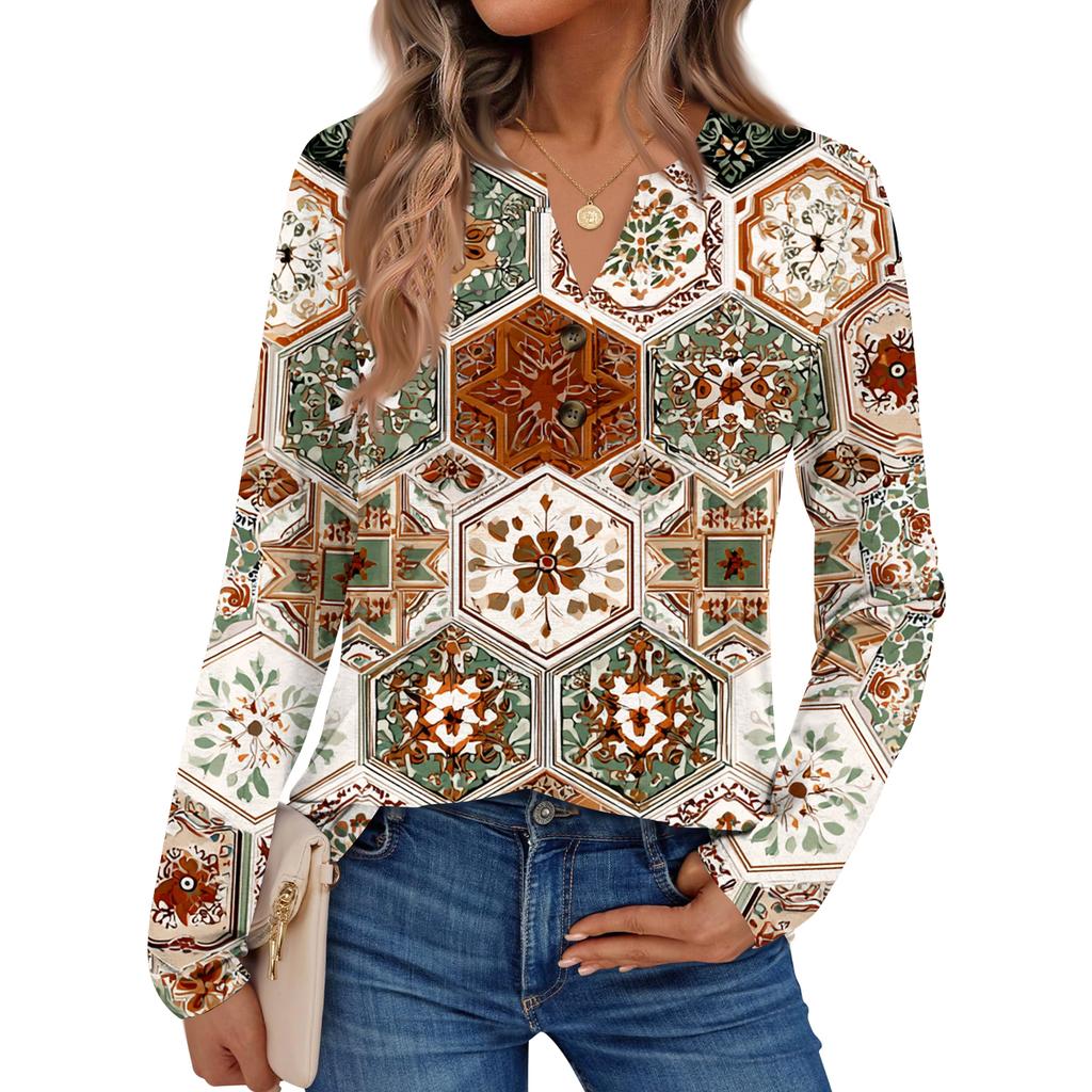Women's Floral Print Long Sleeve  Shirt Elegant Casual Tops Trendy Shirt Tops