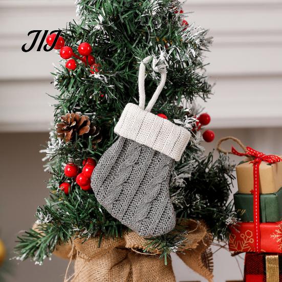 Xmas Tree Hanging Ornaments Christmas Tableware Holder, Knitted Stockings Spoon Knife Fork Mini Bag for Fireplace, Tree, Holiday Party Dinner