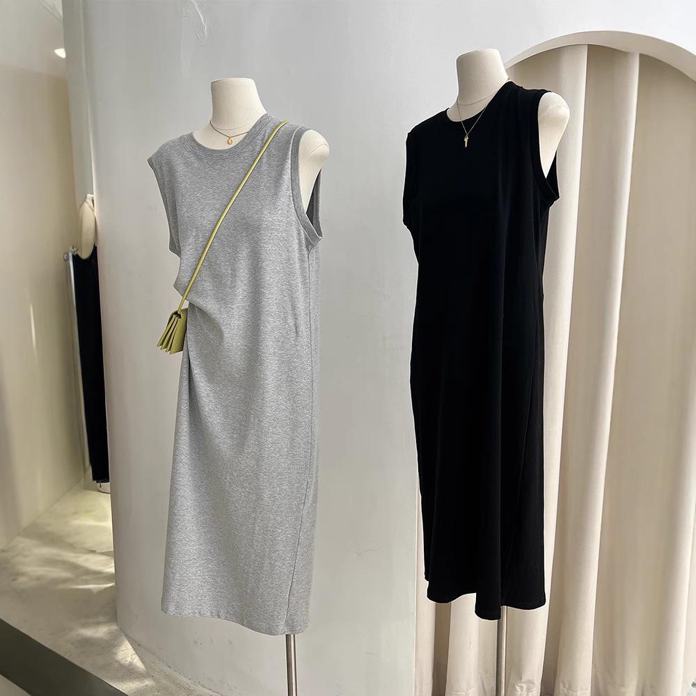 2025 Letní dámské dlouhé tankové šaty z čisté bavlny bez rukávů