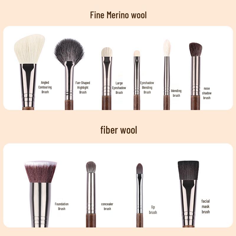 10-Piece Beginner Makeup Brush Set - Contour, Highlighter, Eyeshadow with Animal Hair