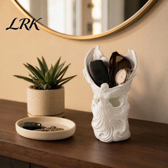 Stain-resistant Vase Angel Fairy Pen Holder, 3D Printed Cosmetic Organizer, Cute Makeup Brush Dried Flower Cup for Vanity Desk, Vase, Gift Women