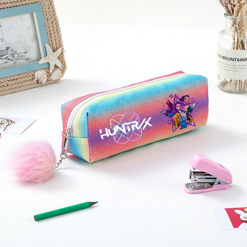 Demon Hunter Squad Rainbow Glitter Pencil Case - Shiny Student Stationery Organizer
