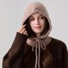Winter new women's hooded scarf integrated hat pearl hemming thickened knitted hat cold neck protection women's hat