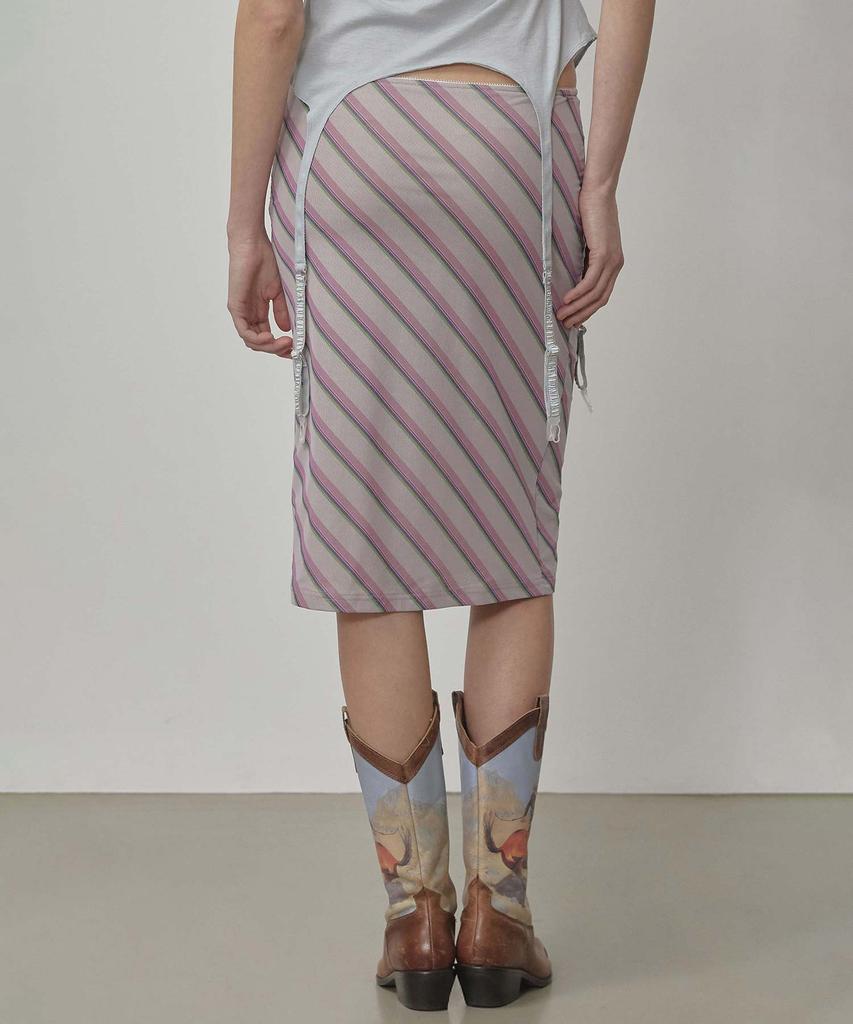Sculpter Mesh Stripe Midi Skirt Baby Pink