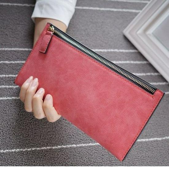 Vintage Frosted Long Wallet: Women's Large Capacity Zipper Clutch with Card Holder and Copper Zipper  