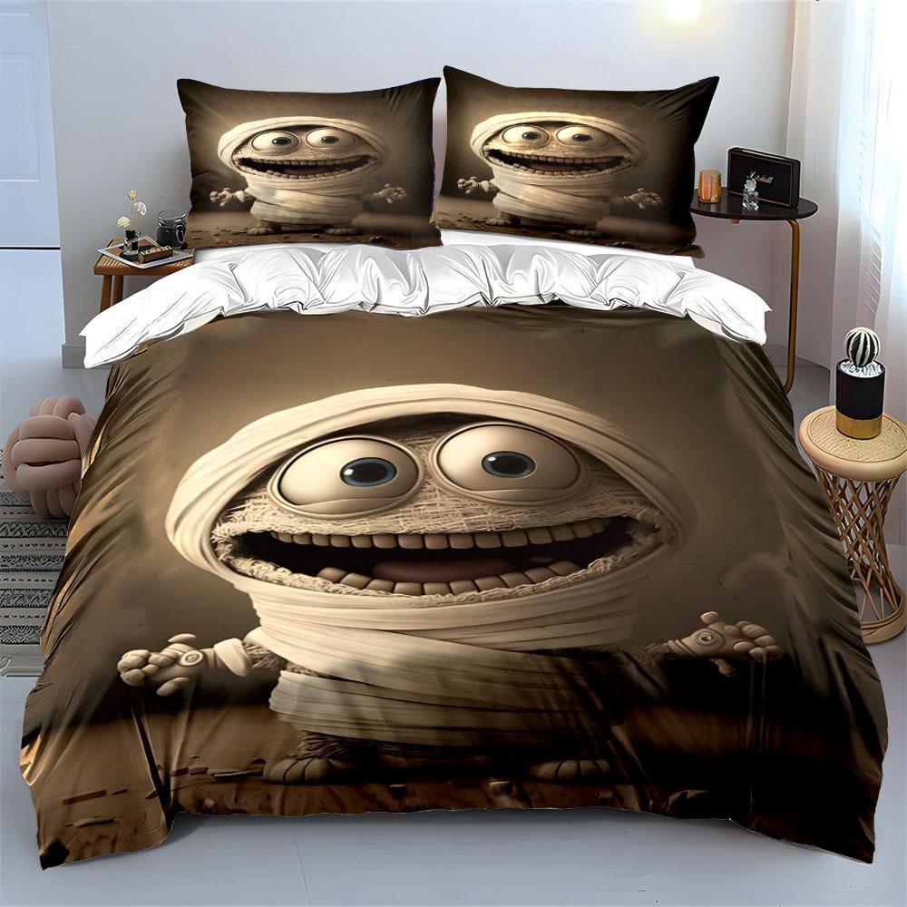 Funny cartoon mummy figure Print Bedding Set 1 Duvet Cover 2 Pillowcases for Adult and Children Luxury Gift Full Size