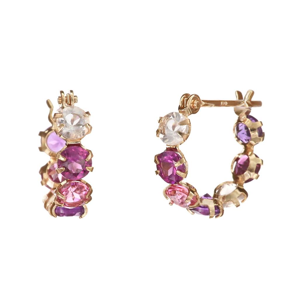 Hoop Earrings for Women Gold Garnet Amethyst Tourmaline 10K K10 10K [Barzaz]