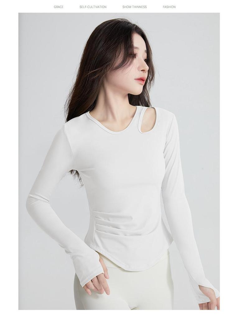 Women's Long Sleeve Yoga Top with Chest Pad: Autumn Pilates Fitness T-Shirt