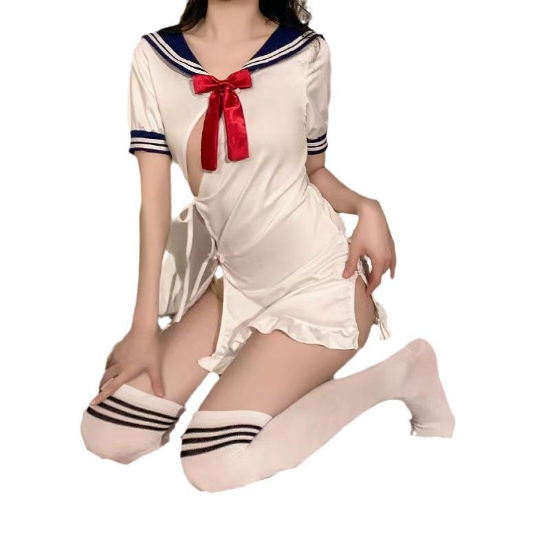 Sexy lingerie sailor suit JK sexy college style lace-up student dress hot hollow lace-up cosplay uniform