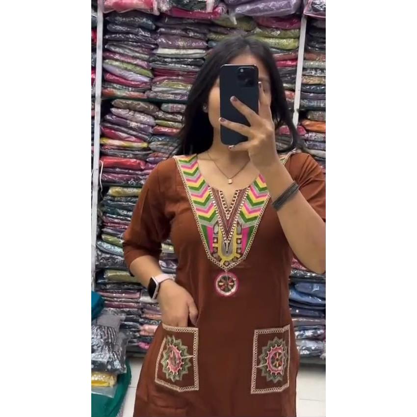 Paksiatni Cotton Embroidery Kurti Pant Set Bollywood Designer Ethnic Kurta Set