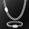 Coastal European & American 18K Gold Necklace & Bracelet Set: Stainless Steel Cuban Chain with Oval Buckle